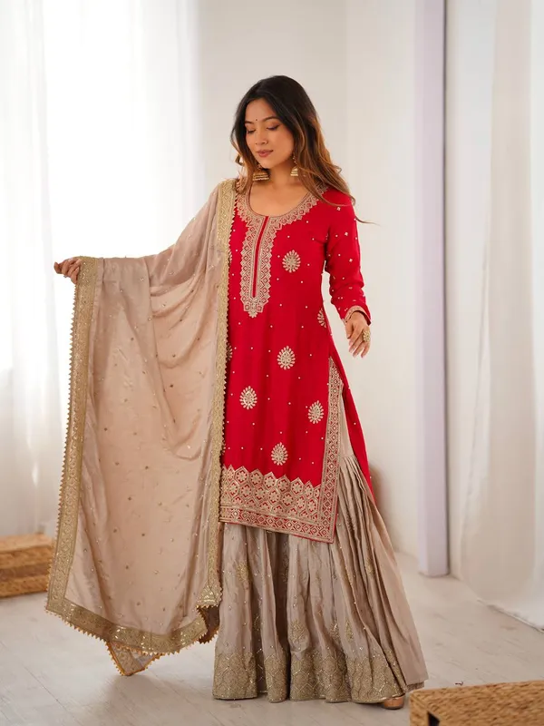 Red_Embroidered_Sharara_Set_Featuring_Intricate_Zari_Thread_Work_And_A_Matching_Dupatta