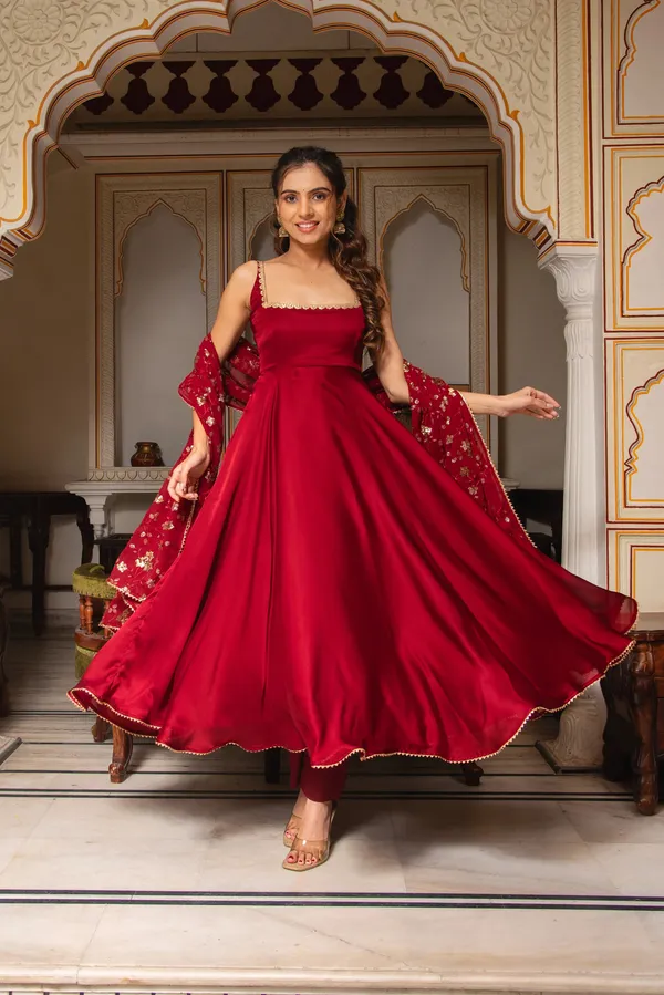 Red_Color_Hand_Work_Anarkali_Suit_Set_Of_3