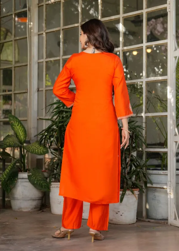 Orange_Embroidered_Sequinned_Chanderi_Silk_Kurta_And_Trousers_With_Dupatta