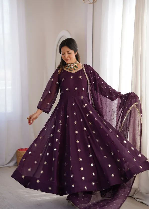 Purple_Flared_Anarkali_Kurta_Set_With_Matching_Trousers_And_A_Dupatta