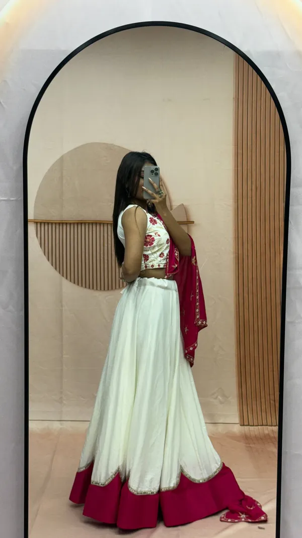 Off-White_And_Rani_Pink_Pure_Cotton_Sequence_Thread_Work_Embroidery_Lehenga_Choli_Set