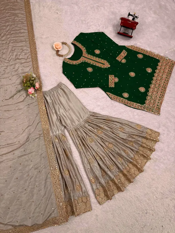Green_Embroidered_Sharara_Set_Featuring_Intricate_Zari_Thread_Work_And_A_Matching_Dupatta