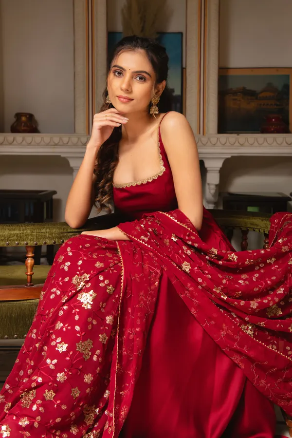 Red_Color_Hand_Work_Anarkali_Suit_Set_Of_3