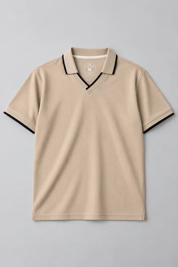 Beige_Jacquard_Contrast_Trim_Polo_T_Shirt_For_Men