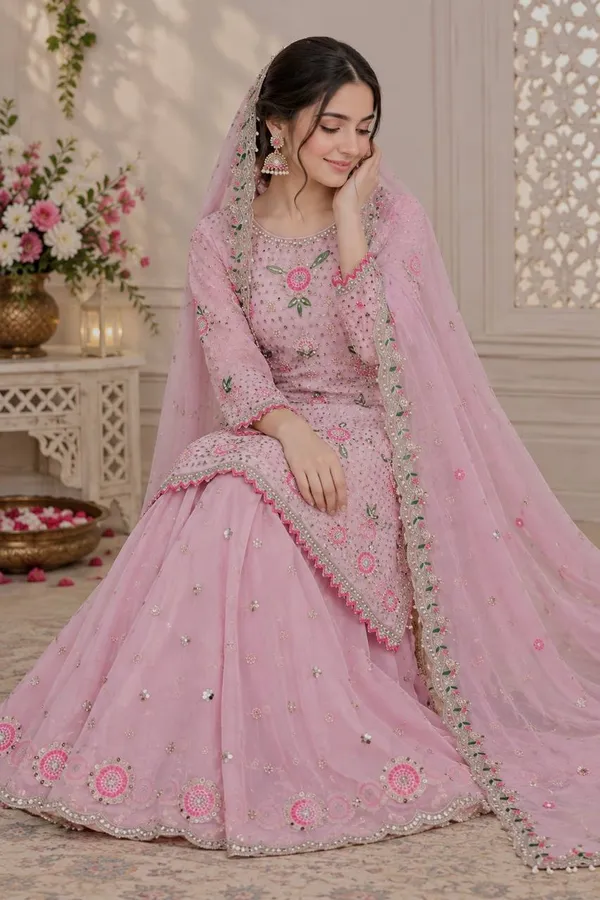 Pink_Floral_Embroidered_Georgette_Kurta_And_Sharara_Set_With_A_Matching_Dupatta
