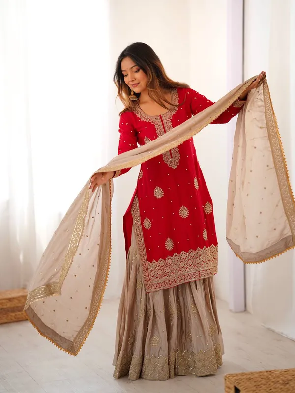 Red_Embroidered_Sharara_Set_Featuring_Intricate_Zari_Thread_Work_And_A_Matching_Dupatta