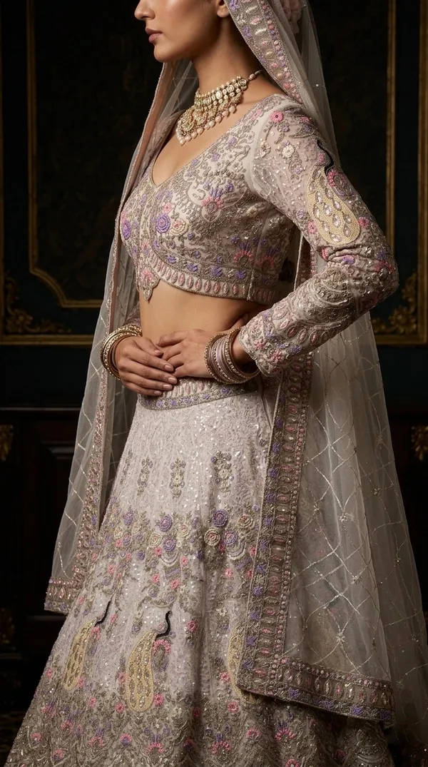 Grey_Embroidered_Lehenga_Choli_Set_For_Women