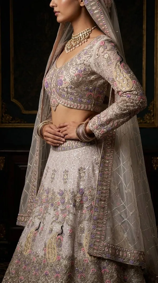 Grey_Embroidered_Lehenga_Choli_Set_For_Women