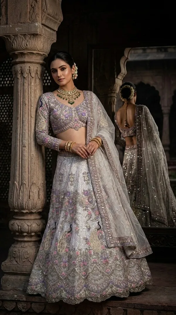 Grey_Embroidered_Lehenga_Choli_Set_For_Women