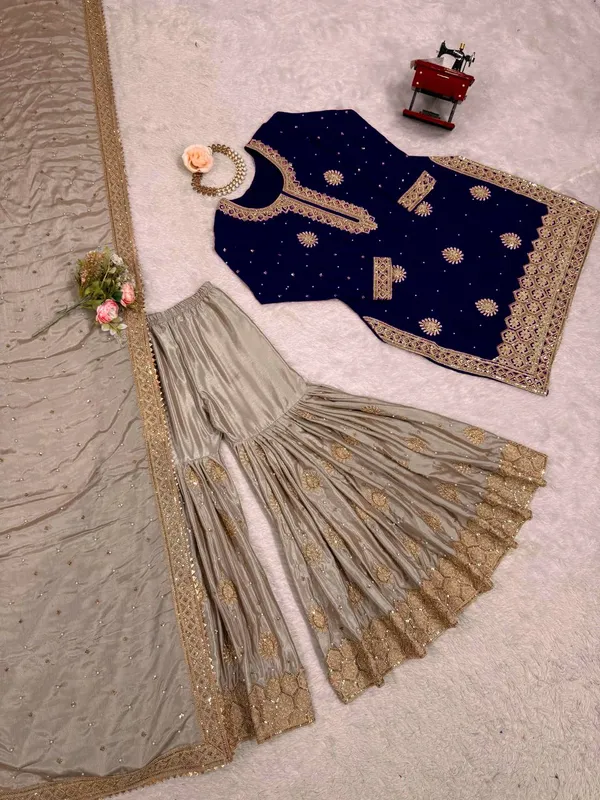Navy_Blue_Embroidered_Sharara_Set_Featuring_Intricate_Zari_Thread_Work_And_A_Matching_Dupatta