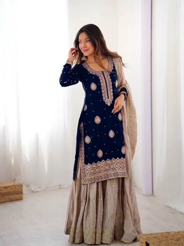Navy_Blue_Embroidered_Sharara_Set_Featuring_Intricate_Zari_Thread_Work_And_A_Matching_Dupatta