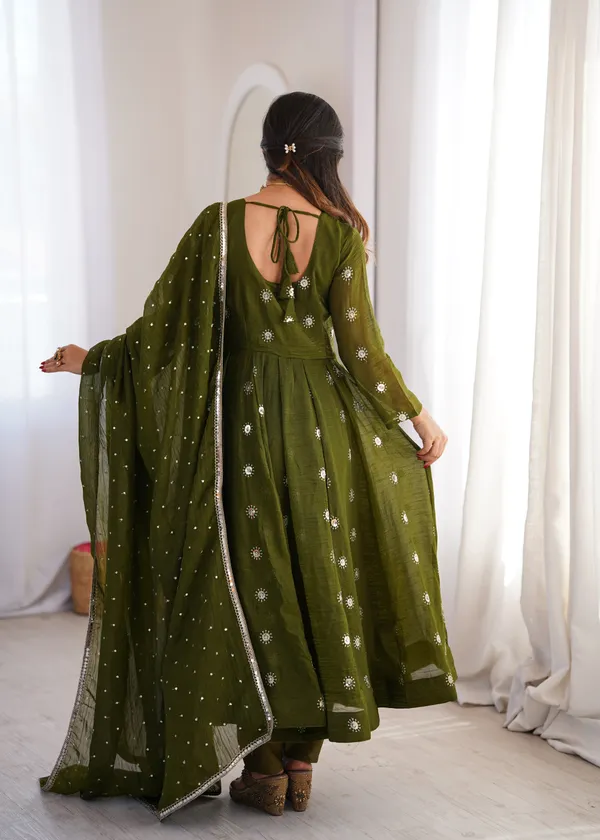 Green_Flared_Anarkali_Kurta_Set_With_Matching_Trousers_And_A_Dupatta