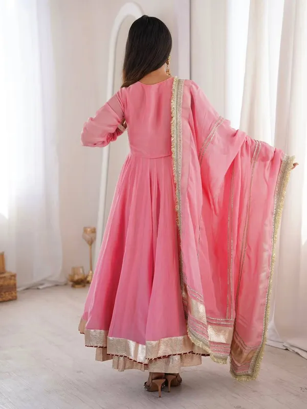 Light_Pink_Anarkali_Gown_Set_Crafted_From_Premium_Tabby_Organza_Silk,_Featuring_Delicate_Mirror_Hand_Work_And_Traditional_Gota_Patti_Lace_Detailing