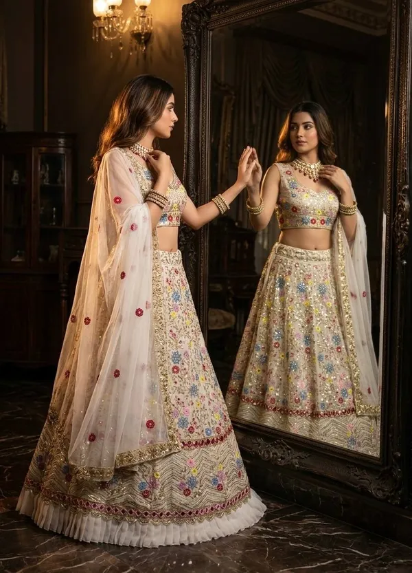 Beige_Embellished_Flared_Lehenga_Choli_For_Women