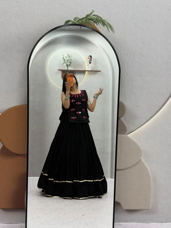 Black_Cotton_Rayon_Flared_Lehenga_Choli_Set_For_Women