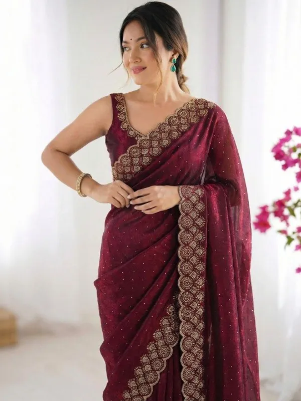 Maroon_Premium_Diamond_Work_Saree_For_Wedding