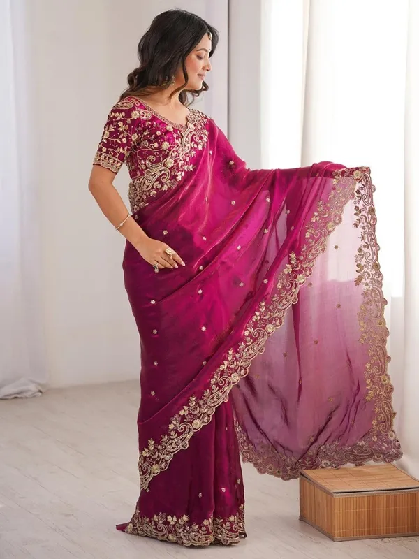 Rani_Pink_Chiffon_Saree_With_Blouse