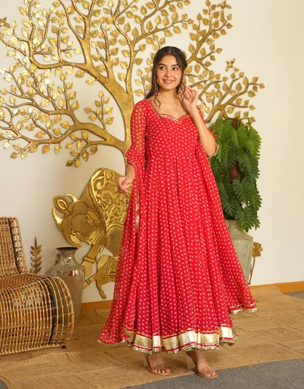 Red_Bandhej_Print_Faux_Georgette_Anarkali_Gown_Set_With_Dupatta_Stitched