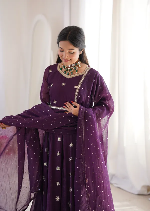 Purple_Flared_Anarkali_Kurta_Set_With_Matching_Trousers_And_A_Dupatta