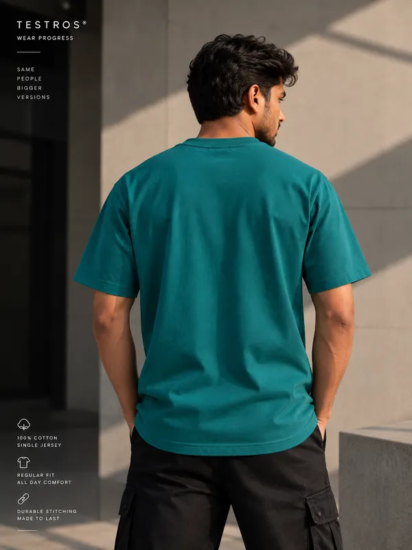 Teal_Green_Cotton_Regular_Fit_Round_Neck_T_Shirt_For_Men