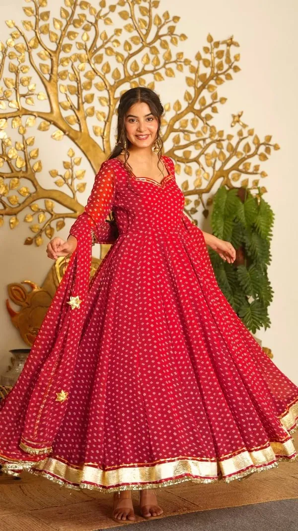 Women'S_Red_Faux_Georgette_Anarkali_Suit_With_Gota_Patti_Lace_Dupatta