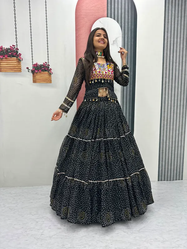 Black_Faux_Georgette_Bandhani-Printed_Navratri_Chaniya_Choli_With_Traditional_Kutchi_Thread_Embroidery_And_Codi_Work