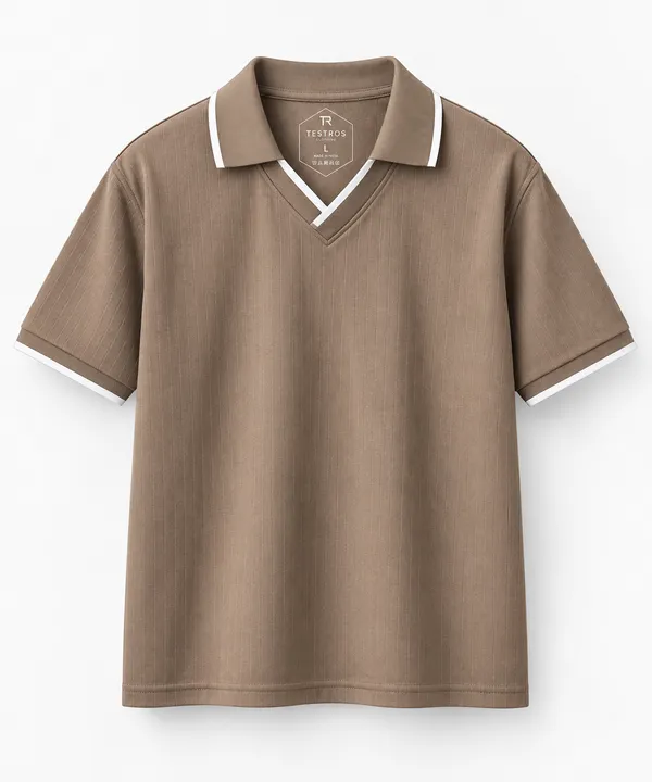 Brown_Jacquard_Contrast_Trim_Polo_T_Shirt_For_Men