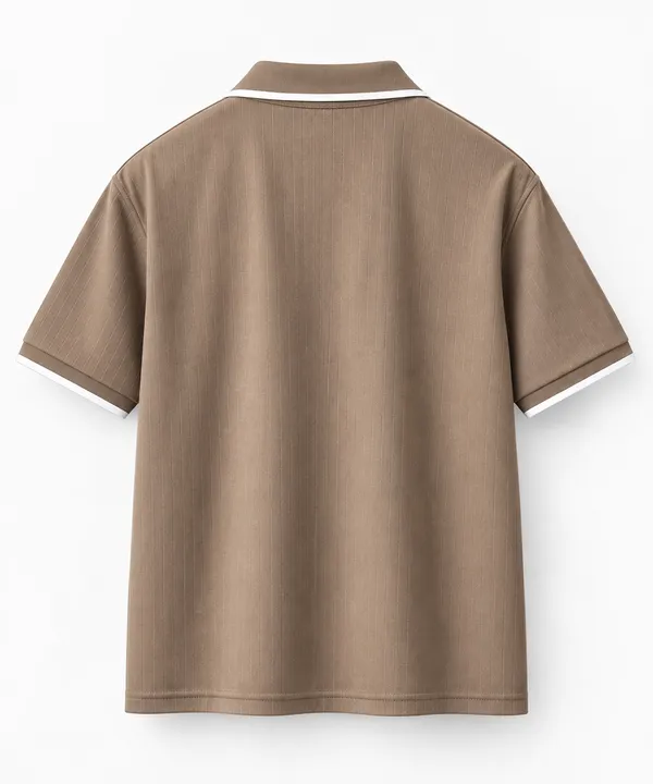Brown_Jacquard_Contrast_Trim_Polo_T_Shirt_For_Men