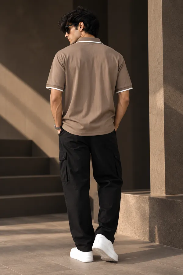Brown_Jacquard_Contrast_Trim_Polo_T_Shirt_For_Men