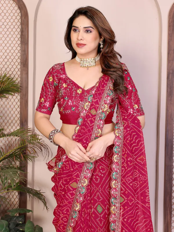 Agreeable_Pink_Georgette_Bandhej_Print_With_Cutwork_Lace_Border_Saree_With_Mono_Banglory_Silk_Blouse