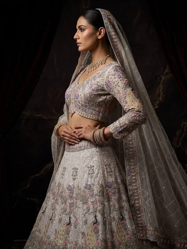 Grey_Embroidered_Lehenga_Choli_Set_For_Women