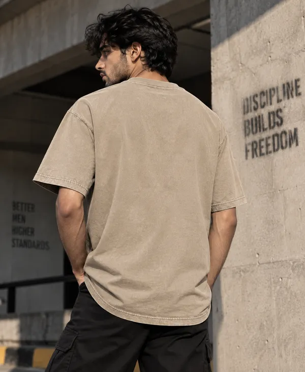Beige_Cotton_Acid_Wash_Drop_Shoulder_Graphic_T_Shirt_For_Men