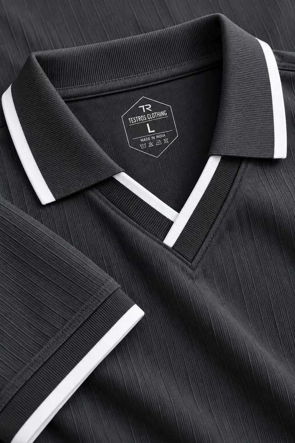 Dark_Grey_Jacquard_Contrast_Trim_Polo_T_Shirt_For_Men