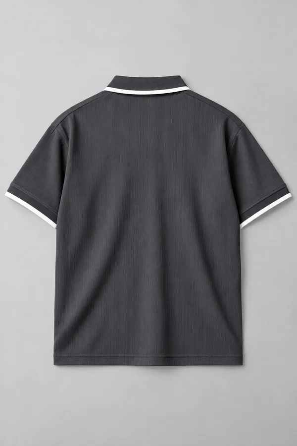 Dark_Grey_Jacquard_Contrast_Trim_Polo_T_Shirt_For_Men