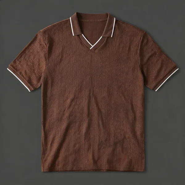 Brown_Jacquard_Contrast_Trim_Polo_T_Shirt_For_Men