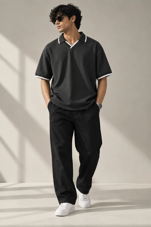 Black_Jacquard_Drop_Fit_Polo_T_Shirt_For_Men