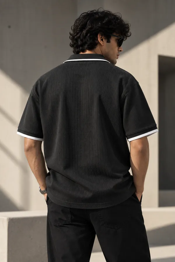 Black_Jacquard_Drop_Fit_Polo_T_Shirt_For_Men