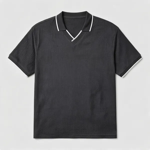 Dark_Grey_Jacquard_Contrast_Trim_Polo_T_Shirt_For_Men