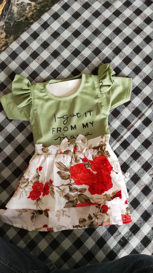Green_White_Cotton_Blend_Ruffle_Sleeve_Floral_Dress_For_Girls
