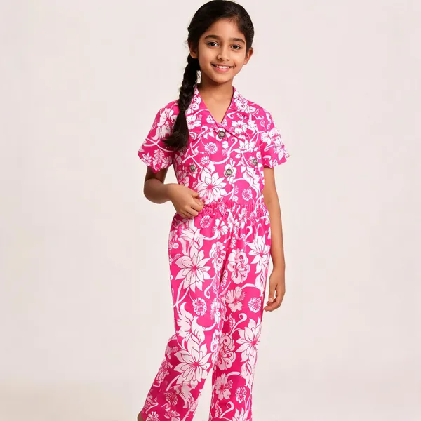 Pink_Cotton_Floral_Print_Short_Sleeve_Romper_For_Baby_Girls