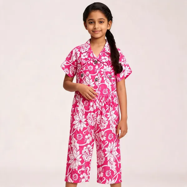 Pink_Cotton_Floral_Print_Short_Sleeve_Romper_For_Baby_Girls
