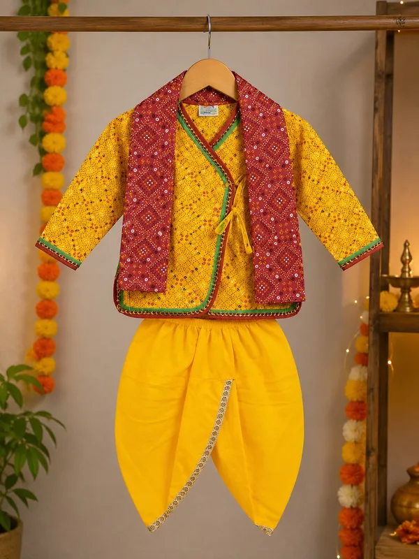 Yellow_Red_Cotton_Festive_Krishna_Dress_For_Baby_Boys