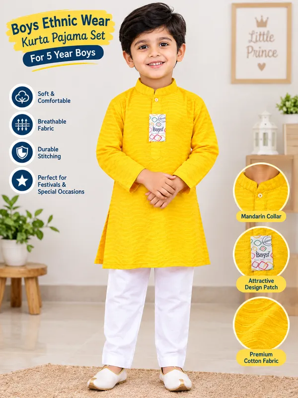 Yellow_Cotton_Regular_Fit_Kurta_Pajama_Set_For_Boys