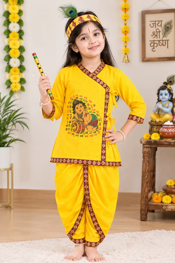 Yellow_Cotton_Krishna_Costume_Set_For_Girls