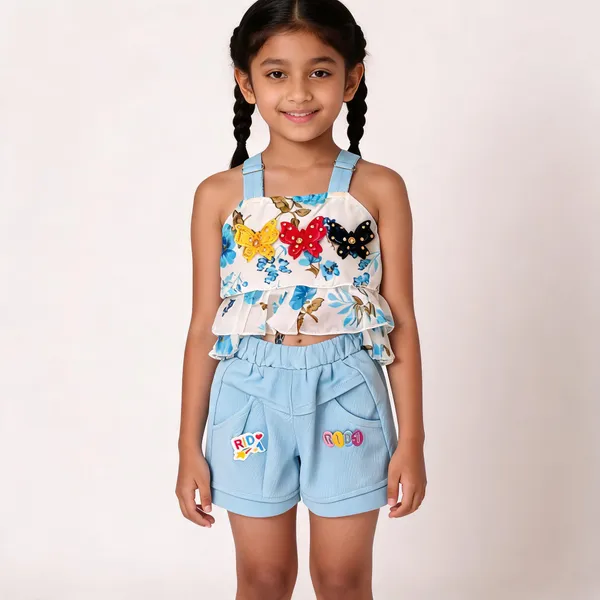 Blue_Chiffon_Floral_Print_Two_Piece_Outfit_For_Baby_Girls