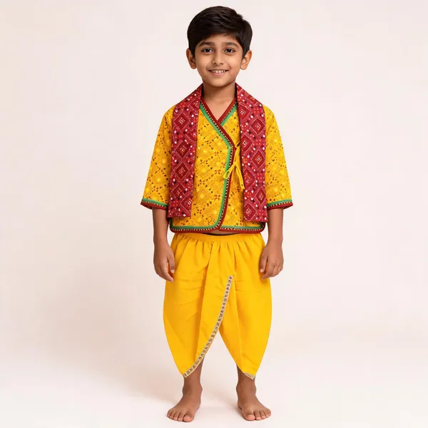 Yellow_Red_Cotton_Festive_Krishna_Dress_For_Baby_Boys