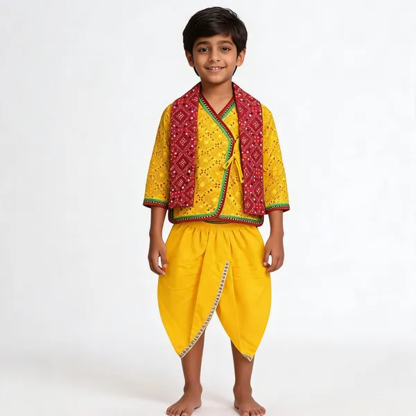 Yellow_Red_Cotton_Festive_Krishna_Dress_For_Baby_Boys