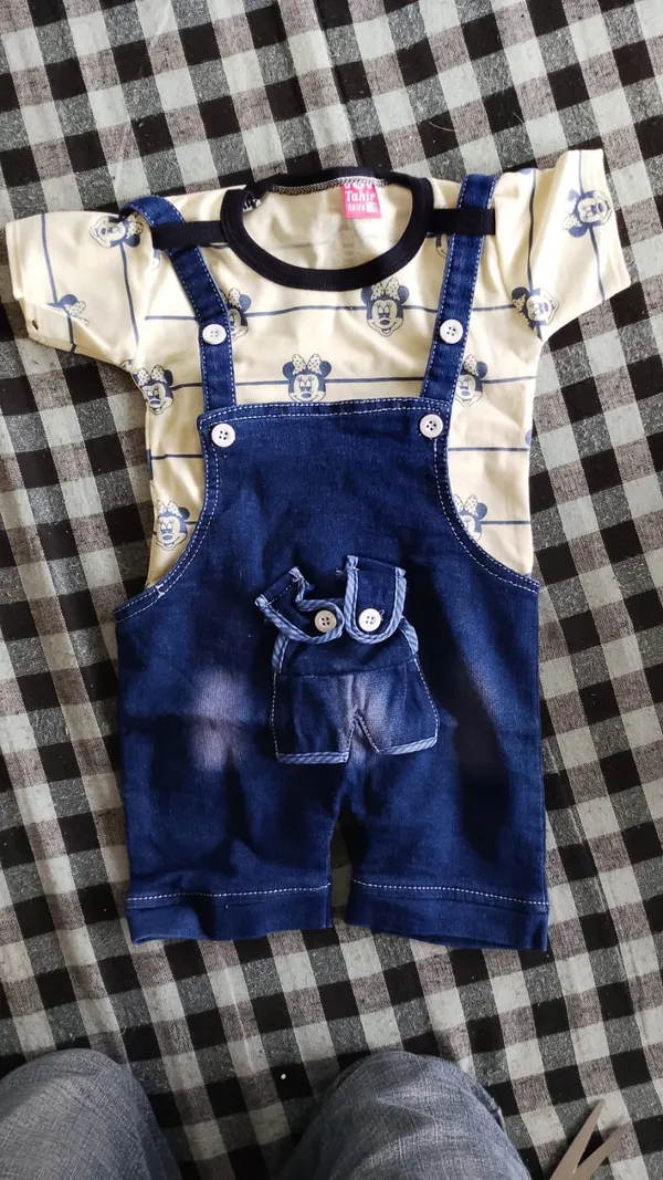 White_Blue_Cotton_Blend_Dungaree_Style_Romper_Set_For_Baby_Boys