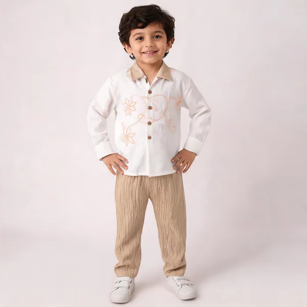 White_Chanderi_Embroidered_Regular_Fit_Co-Ord_Set_For_Kids