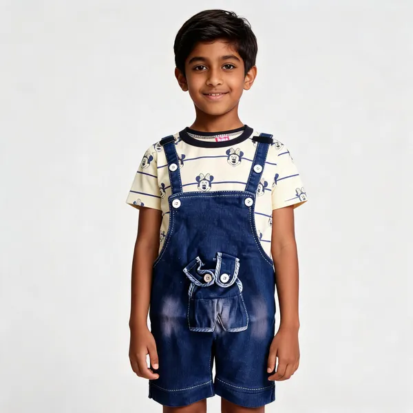 White_Blue_Cotton_Blend_Dungaree_Style_Romper_Set_For_Baby_Boys